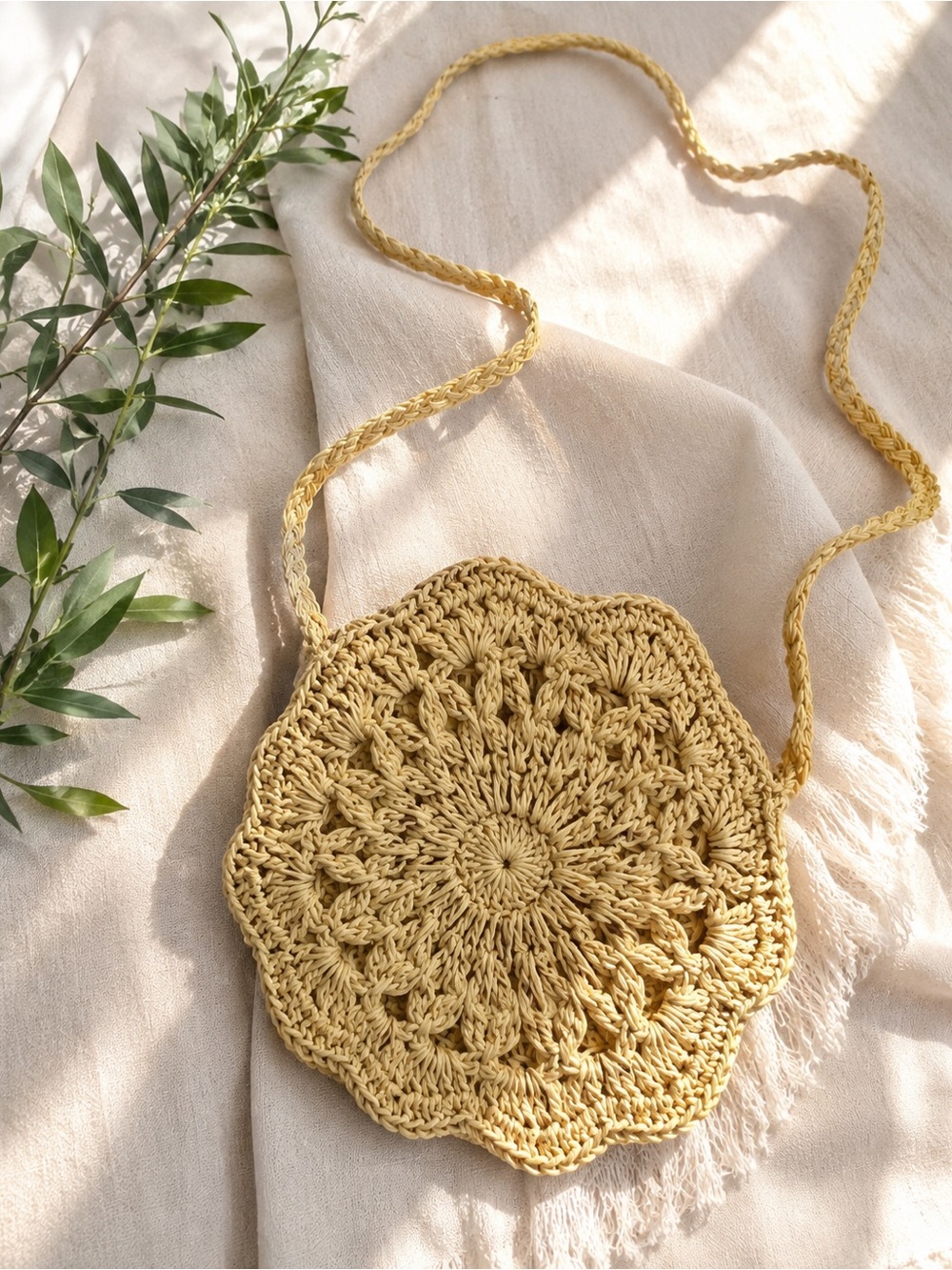 Bluenotes NWT Crochet Crossbody Bag – Natural Tan/Yellow
